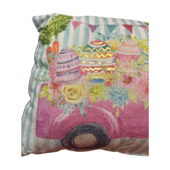 Hoppy Easter Bunny Chick Throw Pillow Pink Truck Floral Eggs Striped 18.5" x 13" - Picture 4 of 6